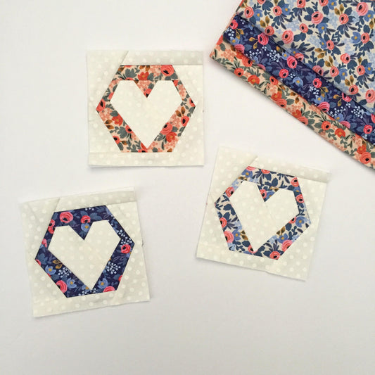 Hexie Heart Foundation Paper Piecing Quilt Block PDF Pattern - Instant Download