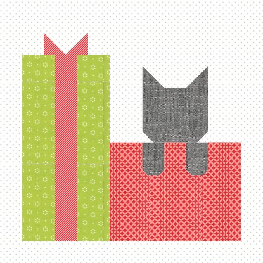 Christmas Kitty Foundation Paper Pieced Quilt Block PDF Pattern - Instant Download
